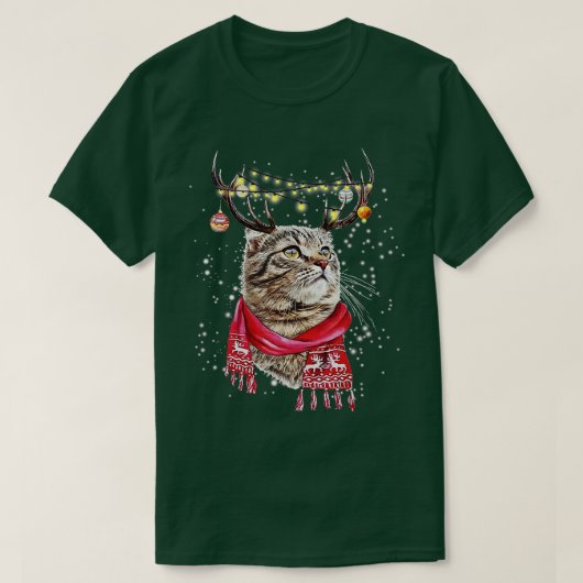 Funny Cat Christmas Lover Meowy Merry Catmas Cat L Tシャツ (デザイン正面)