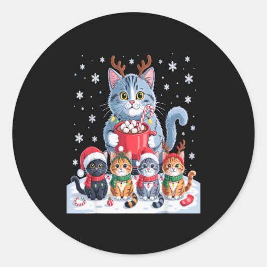 Funny Cat Christmas Shirt Holiday Santa Design  ラウンドシール (正面)