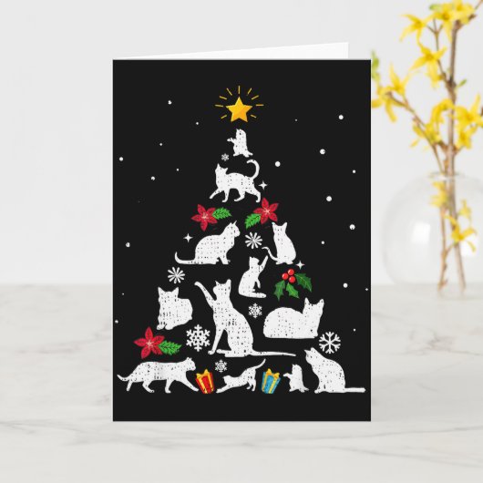 Funny Cat Christmas Tree For Men Women Kids  カード (黄色い花)