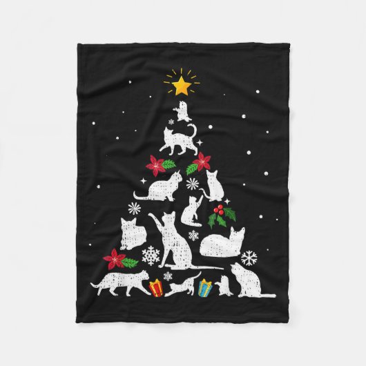 Funny Cat Christmas Tree For Men Women Kids  フリースブランケット (正面)