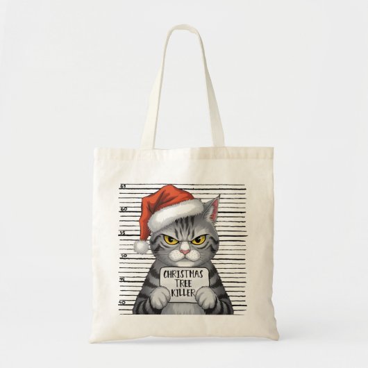 Funny Cat Christmas Tree Killer トートバッグ (正面)
