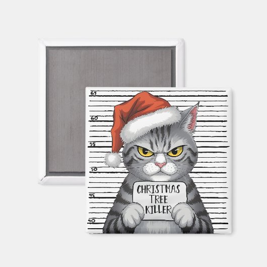Funny Cat Christmas Tree Killer マグネット (正面/裏面)