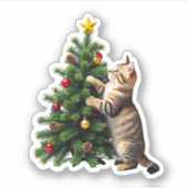 Funny Cat Christmas Tree Xmas Gifts Men Women Kids シール (正面)