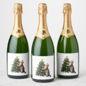 Funny Cat Christmas Tree Xmas Gifts Men Women Kids スパークリングワインラベル (ボトル)