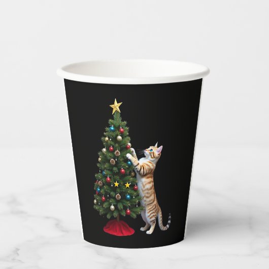 Funny Cat Christmas Tree Xmas Gifts Men Women Kids 紙コップ (正面)