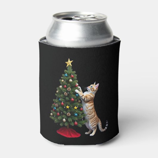 Funny Cat Christmas Tree Xmas Gifts Men Women Kids 缶クーラー (缶正面)