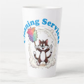 Funny Cat Cleaning with Colorful Feather Brusht カフェラテマグ (正面)