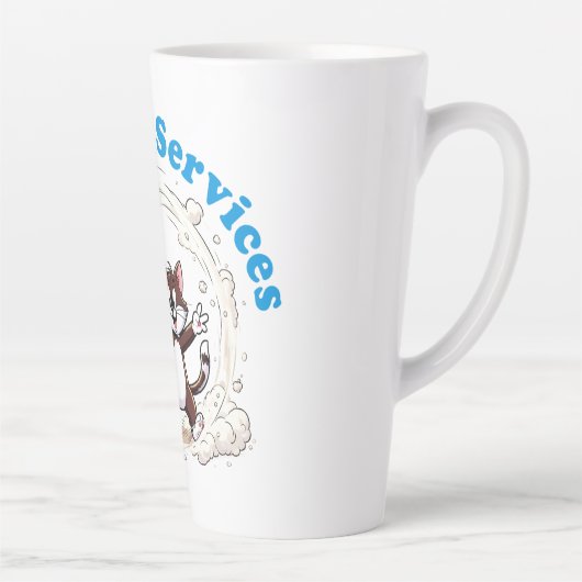 Funny Cat Cleaning with Colorful Feather Brusht カフェラテマグ (右)