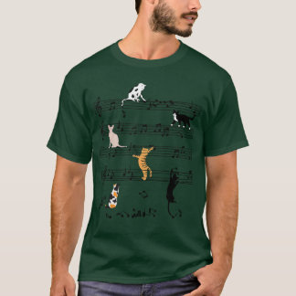 Funny Cat Climbing Playing Sheet Music Note Cat Mu Tシャツ