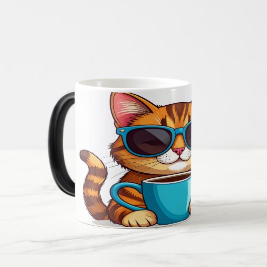 Funny Cat Coffee Mug Design - Cute Cartoon Cat wit モーフィングマグカップ (正面左)
