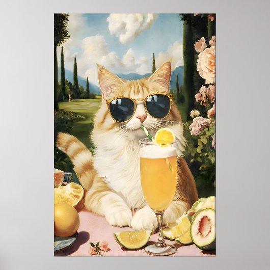 Funny Cat Country Club Art Print Quirky Feline ポスター (正面)