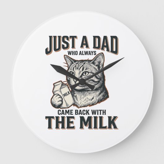 Funny Cat Dad Came Back With The Milk Vintage Shir ラージ壁時計 (正面)
