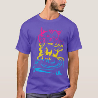 Funny Cat DJ Music LGBT Panseual Flag Pan Pride Pa Tシャツ