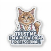 Funny Cat Doctor Animal Humor Illustration シール (正面)