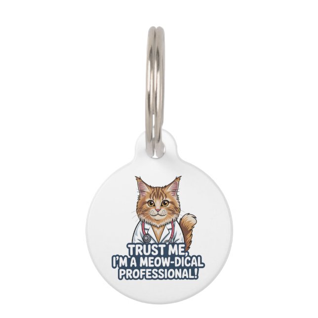 Funny Cat Doctor Animal Humor Illustration ペット　ネームタグ (正面)