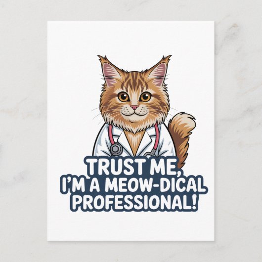 Funny Cat Doctor Animal Humor Illustration ポストカード (正面)