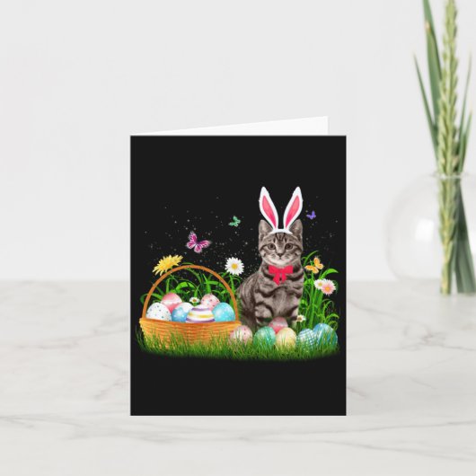 Funny Cat Easter Day Bunny Eggs カード (正面)