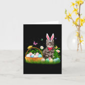 Funny Cat Easter Day Bunny Eggs カード (黄色い花)