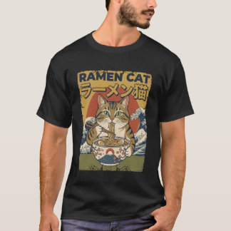 Funny Cat Eating Ramen Anime Kawaii Noodles Japane Tシャツ