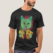 Funny Cat Eating Tacos and Pizza in Outer Space T  Tシャツ (正面)