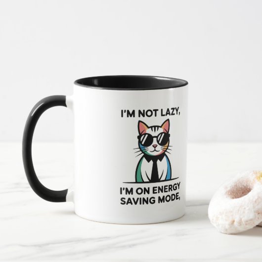 Funny Cat Energy Saving Mode I'M NOT LAZY coffee  マグカップ (ドーナツ)