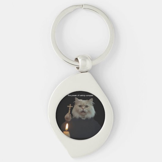 Funny Cat Exorcist Keychain - Catnip Compels You キーホルダー (正面)