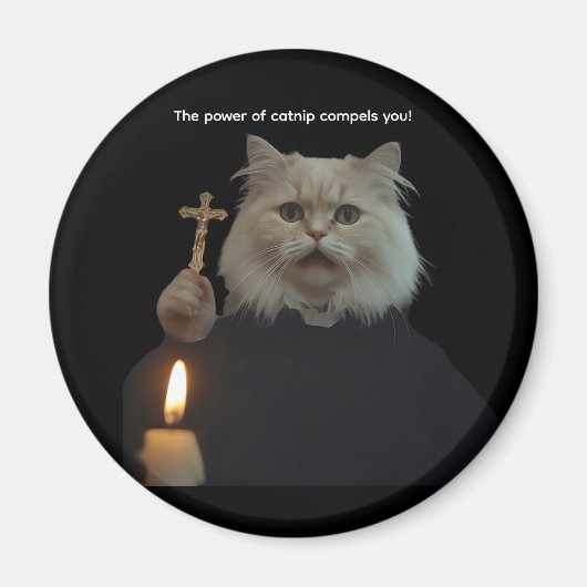 Funny Cat Exorcist Magnet - Catnip Compels You マグネット (正面)