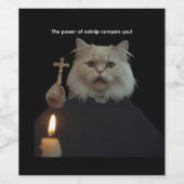 Funny Cat Exorcist Wine Label - Catnip Compels You ワインラベル (シングルラベル)