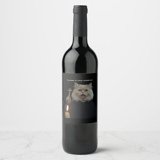 Funny Cat Exorcist Wine Label - Catnip Compels You ワインラベル (正面)