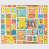 Funny cat fabric patchwork wallpaper,abstract seam ラッピングペーパー (フラット)