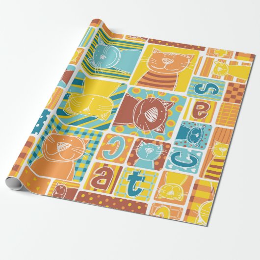 Funny cat fabric patchwork wallpaper,abstract seam ラッピングペーパー (アンロールド)