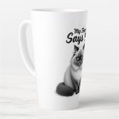 Funny Cat Face Illustration – Minimal Cute Cat Art カフェラテマグ (左アングル)