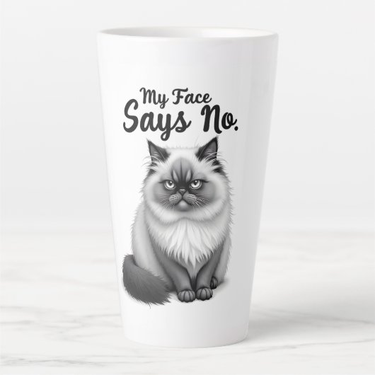 Funny Cat Face Illustration – Minimal Cute Cat Art カフェラテマグ (正面)