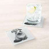 Funny Cat Face Illustration – Minimal Cute Cat Art ガラスコースター (アングル)