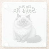 Funny Cat Face Illustration – Minimal Cute Cat Art ガラスコースター (裏面)