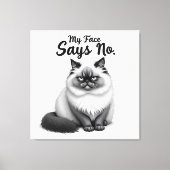 Funny Cat Face Illustration – Minimal Cute Cat Art キャンバスプリント (正面)