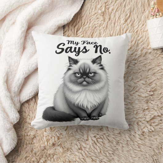 Funny Cat Face Illustration – Minimal Cute Cat Art クッション (ブランケット)