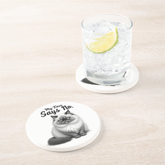 Funny Cat Face Illustration – Minimal Cute Cat Art コースター (側面)