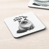 Funny Cat Face Illustration – Minimal Cute Cat Art コースター (左側)