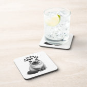 Funny Cat Face Illustration – Minimal Cute Cat Art コースター (右側)