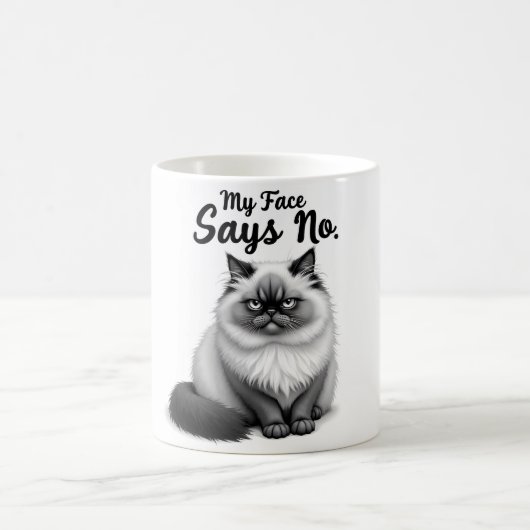 Funny Cat Face Illustration – Minimal Cute Cat Art コーヒーマグカップ (中央)