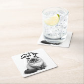 Funny Cat Face Illustration – Minimal Cute Cat Art スクエアペーパーコースター (インサイチュ)