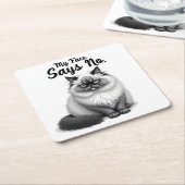 Funny Cat Face Illustration – Minimal Cute Cat Art スクエアペーパーコースター (アングル)