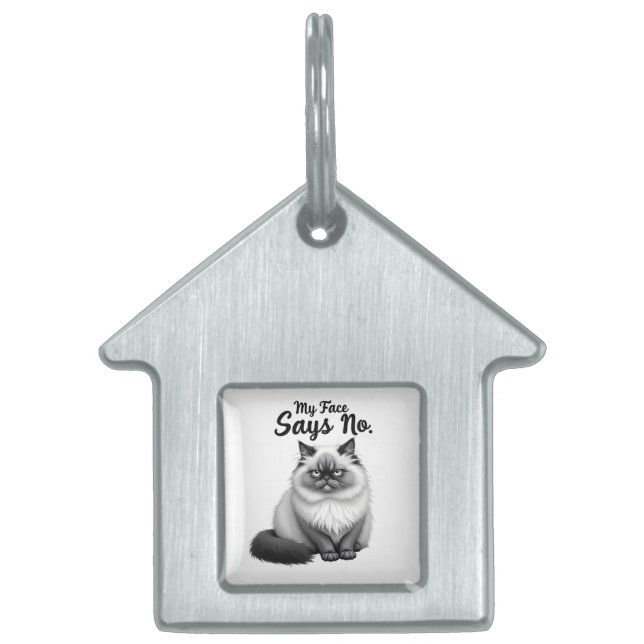 Funny Cat Face Illustration – Minimal Cute Cat Art ペットネームタグ (正面)