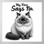 Funny Cat Face Illustration – Minimal Cute Cat Art ポスター (正面)