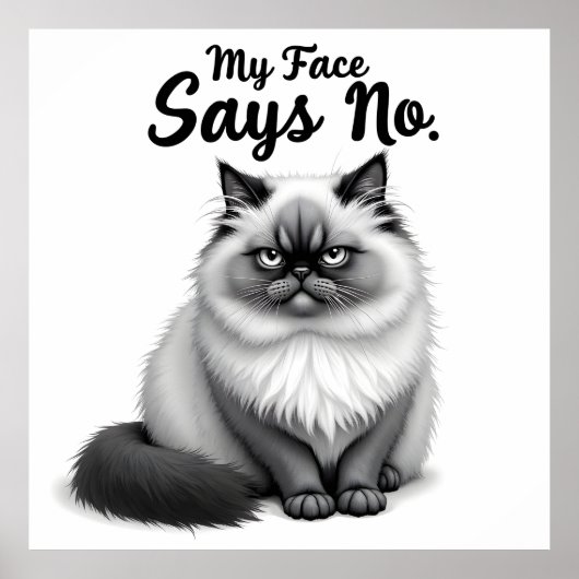 Funny Cat Face Illustration – Minimal Cute Cat Art ポスター (正面)