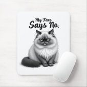 Funny Cat Face Illustration – Minimal Cute Cat Art マウスパッド (マウス)