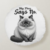 Funny Cat Face Illustration – Minimal Cute Cat Art ラウンドクッション (裏面)