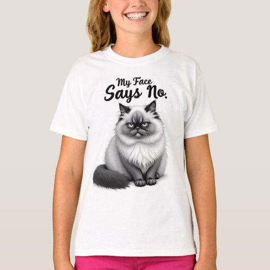 Funny Cat Face Illustration – Minimal Cute Cat Art Tシャツ (正面)
