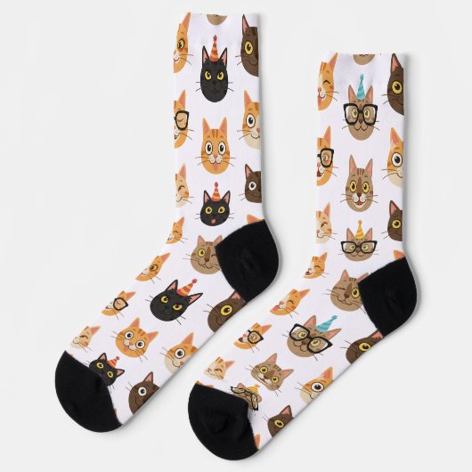 Funny Cat Faces Pattern Crew Socks ソックス (左)